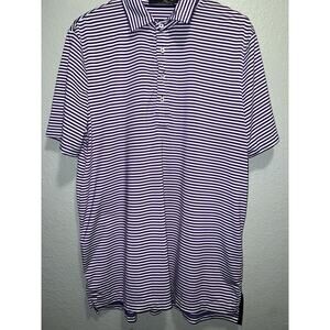 RLX Ralph Lauren Polo Shirt Mens L Purple White Striped Performance Golf Stretch